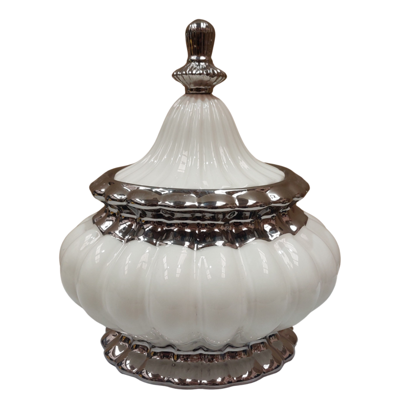 Sopera Porcelana Obatala 29 x 24 cm (Blanco con plateado) - 12 in